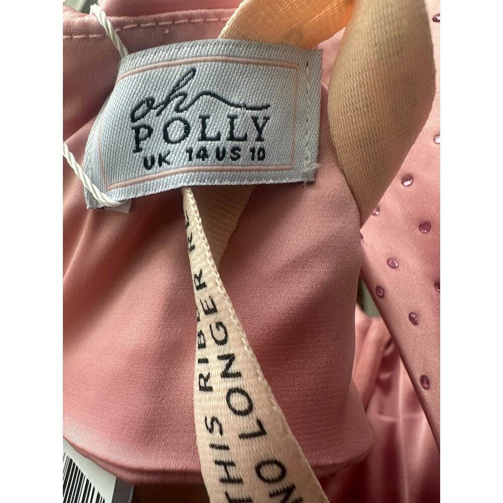 Oh Polly Sparkly Pink Satin Mini Dress – Rhinestone Cowl Neck Party Dress, SZ 10 - Picture 10 of 10